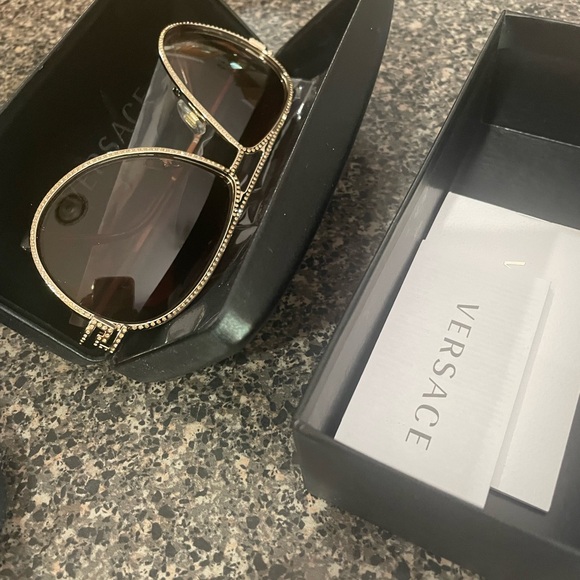 Versace Accessories - Versace Gold and Black Embellished Sunglasses